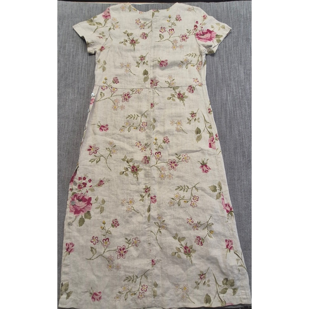 VTG Talbots Petites 12P 100% Linen floral dress cottagecore made USA Pink roses - Picture 16 of 16
